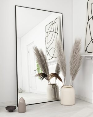 Koonmi 71″x30″ Floor Mirror Full Length, Bedroom Floor Body Mirror with Stand, Large Black Mirror, Leaning, Standing or Hanging Horizontally/Vertically