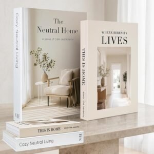 Decorative Books for Neutral Home – Fake Books Storage Box for Decoration – Set of 2 Coffee Table Book – Photo Storage Keepsake Box for Room Bookshelf Decor, Beige