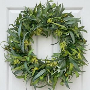 24 Inch Olive Wreath for Front Door – Artificial Greenery Spring Summer Wreath with Mixed Willow Leaves & Olive Fruit – Large All Season Farmhouse Decor for Indoor Outdoor Wall Wedding