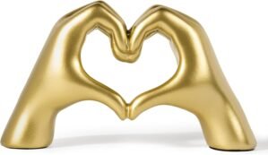 Gold Decor Living Room – Mini Small Heart Hands Sculpture – Shelf Decor Aesthetic – Cute Home Accent Table & Shelves – Love Statue – Gifts Girlfriend, Wife, Women, Teen Girls, Valentine (Gold, Mini)