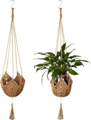 Shappy 2 Pack Boho Macrame Plant Hanger, Large Hanging Planter Plant Holder Pot Hanger Hanging Basket Wall Planters, Plants Lover Gift for Indoor Garden (Classic,Brown)