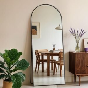 Full Length Mirror, 59″ x 18″ Arched Full Body Mirror Large Standing Floor Mirrors, Mirrors for Bedroom, Bathroom, Living Room Standing or Wall Leaning, Black