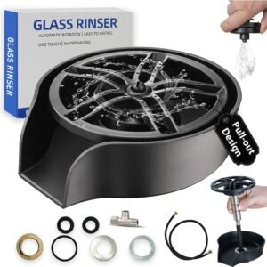Glass Rinser for Kitchen Sink, High Pressure 360 Degree Rotating Spout Glass Rinser with Pull-out Spray Gun Design, Glass Cup Cleaner Sink Attachment Washer Baby Bottle, Glass Cup, Wine Glass (Black)