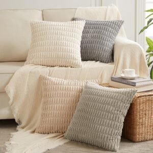 Fancy Homi 4 Packs Decorative Throw Pillow Covers for Living Room Couch Bed, Modern Farmhouse Boho Home Décor Accent Cushion Case, 16″ x 16″, Neutral
