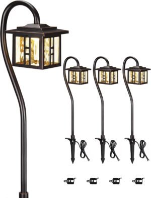LITFIT Low Voltage Landscape Lighting, 12V 3W 185LM 3000K ORB Electric Pathway Lights, Waterproof Wired Garden Light with Connectors for Walkway Yard, Die-Cast Aluminum, 50000H Integrated LED, 4Pack