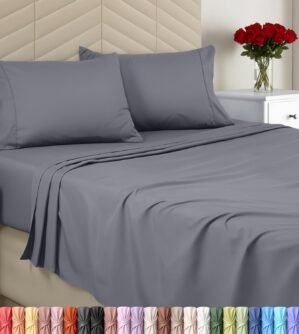 Utopia Bedding Queen Sheet Set, Soft Microfiber 4 Piece Bed Sheets with 15″ Deep Pocket – Easy Care Brushed Microfiber (Queen, Grey)