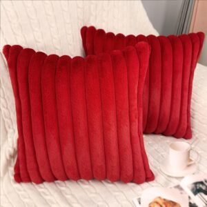 2 Pack 18×18 Pillow Cover Velvet Pillow Covers, Faux Fur Square Throw Pillow Covers for Living Room Decorations Throw Pillow Case, Throw Pillow Cover Cushion Cover for Home Sofa Bedroom Car, Red