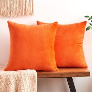 Fall Orange Throw Pillow Covers Decorative Velvet Set of 2 18×18 Inch Pillow Covers, Soft Burnt Orange Pillowcases for Couch Sofa Bed Living Room, Farmhouse Boho Decor, Accent Cushion Covers