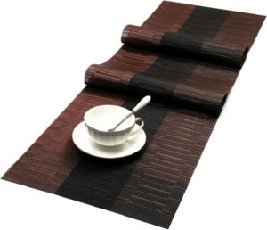 SHACOS Table Runners Woven Vinyl Table Mats 12×54 inch for Kitchen Dining Table Non Slip Washable, Ombre Coffee Black