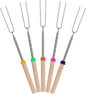 UNCO- Extendable Stainless Steel Roasting Sticks, 5 Pack, 32″ – For S’mores, Hot Dogs, Campfires and Fire Pits