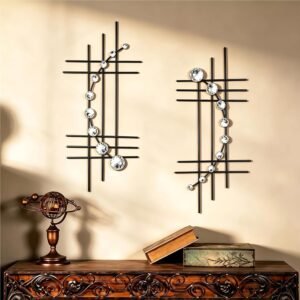 ZEXUIRU 2 Pcs Abstract Metal Art for Wall Decor Living Room Bedroom Bathroom Office Metal Bling Modern Geometric Hanging Vertical Small Iron Sculpture Plaque Pack -Black 15.7in