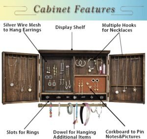 GLANT Wooden Barn Door Jewelry Organizer, Rustic Wall Mount Jewelry Storage for Necklaces, Earrings, Bracelets, Ring Holder
