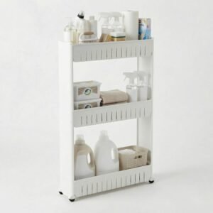 Lavish Home 3 Tier Shelf Rolling Cart – Narrow-Space Kitchen or Bathroom Shelf Organizer Cart – Slim Slide-Out Storage Shelves for Kitchen, Bathroom, Laundry and Pantry