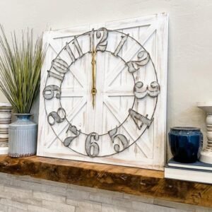 ALBEN Large Farmhouse Wall Clock – 24 inch Square Farmhouse Style Clock Bundled with Decorative Reversible Wooden Sign