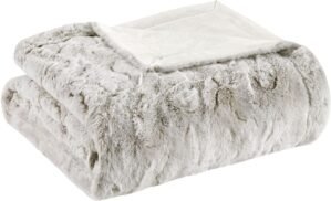 Madison Park Zuri Soft Plush Luxury Oversized Faux Fur Throw Animal Stripes Design, Faux Mink On The Reverse, Modern All Seasons Blanket for Bed, Sofa Couch, Office, Snow Leopard, 60×70