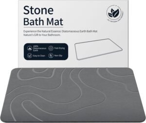 ZIKIBL Stone Bath Mat Diatomaceous Earth Shower Mat Non-Slip Super Absorbent Diatomite Stone Mats for Bathroom Floor Quick-Drying Easy to Clean (24”*16” Grey)