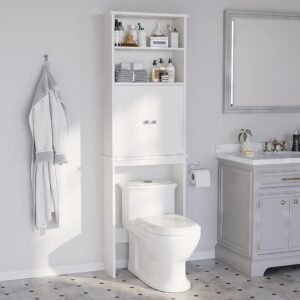 Over the Toilet Storage Cabinet for Bathroom, Extra Tall Over Toilet Storage, Space Saver W/Adjustable Shelf & Open Storage Shelf, 75in, White