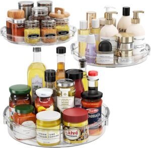 LAMU 3 Pack Lazy Susan Organizer Turntable for Cabinet, Pantry Organizers and Storage, Rotating Condiment Organizer for Kitchen, Table Top, Fridge, Countertop, Spice Organization, 9.25” 10.6” 12”