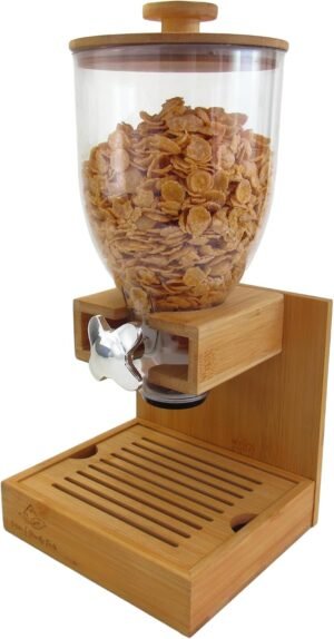 Bamboo Dispenser 2Liters (68 fl Oz) , Cereal Dispenser, Storage Container, Snack Bar Station, Dry Food Dispenser, Cereal Dispenser Countertop, House Essentials