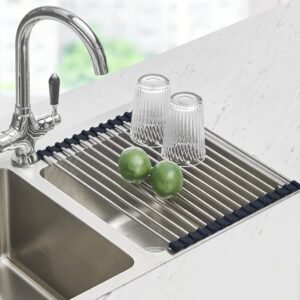 Seropy Roll Up Dish Drying Rack Over the Sink Drying Rack for Kitchen Counter, Rolling Dish Rack Over Sink Mat, Foldable Dish Drainer Stainless Steel Rack Kitchen Organization Gadgets 17.5″x11.8″