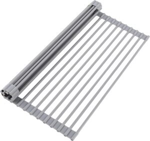 Oizeir Roll Up Dish Drying Rack – Silicone Coated Stainless Steel, Over The Sink, Foldable, Heat-Resistant, Anti-Slip, Dish Drainer. (17″ x 12.5″)