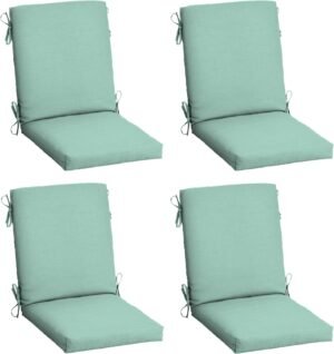 Arden 4-Pack Outdoor Patio Dining Chair Cushion, 20×44, Rain-Proof Seat Pad, Fade-Resistant Outdoor Cushion Aqua Leala