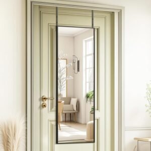 Kosmonia 48×14 Inch Full Length Tempered Glass Door Mirror – Over The Door Hanging, No Drill Installation, Suitable for Bedroom & Closet, Sturdy Hanging Design