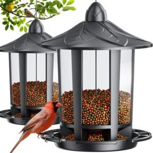 Birdream 2 Pack Bird Feeders for Outdoor Hanging, Assembly Required, 1-Min Easy Setup, Charming Castle Design, Attracting Cardinals Chickadees Goldfinches & Sparrows – Black