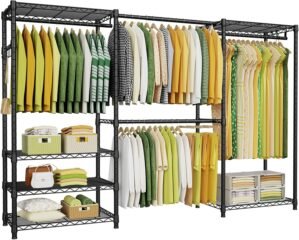 Ulif E1 Heavy Duty Closet Garment Rack, 6 Tiers Adjustable Metal Freestanding Expandable Clothing Storage with 4 Hanger Rods, Easy to Assemble Wardrobe, Matte Black