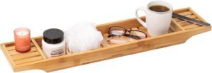 Mind Reader Bathtub Tray, Shower Organizer, Bathroom Accessory, Wood Tray, Rayon from Bamboo, 27.5″ L x 5.75″ Wx 1.75″ H, Brown