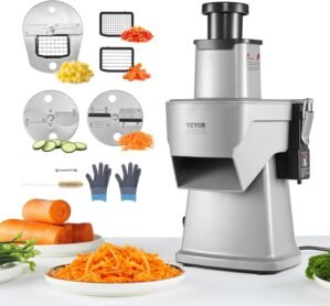 VEVOR Electric Vegetable Slicer, 4 in 1 Multifunctional Food Cutter, 200W Vegetable Chopper for Slicing Shredding Dicing and Slitting, with Cut-Resistant Gloves, for Commercial and Home Use