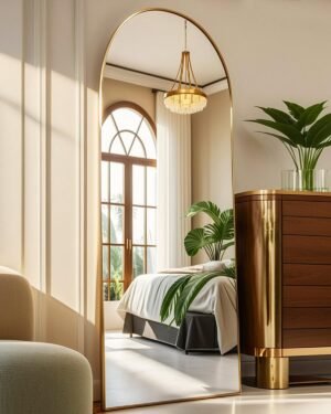 NEARBYSD 58″x18″ Arched Full Length Mirror, Gold | Floor Mirror With Stand, Freestanding, Wall Mounted Hanging or Leaning, For Bedroom, Dressing Room