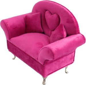 CONCISE 1/6 & 1/12 Scale Miniature Velvet Sofa w/Hidden Jewelry Box for Women 14+ Collectors Ring Earring Necklace Bracelet Trinket Storage – Pink Decor for Display & Dressing Tables