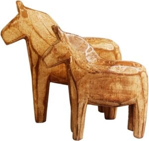 KiaoTime Set of 2 Neutral Painting Dala Horse – Swedish Dala Horse Statue – Vintage Unfinished Wooden Horse Figurine Statue Horse(CAN Painting by Yourself) (Dala Horse)
