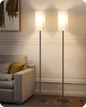 Set of 2 Floor Lamps for Living Room, Modern Tall Standing Lamps with Foot Switches, Bulb Not Included, 64.6”, for Living Room, Bedroom, Kids Room, ETL Listed, Beige and Black E07LDP205W1