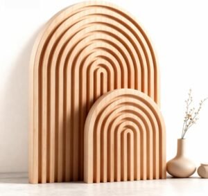 2 Pcs Natural Wood Arch Decor, Boho Shelf & Serving Board for Fireplace Mantel, Kitchen Counter – Light Pine Finish, Scandinavian & Japandi Style Aesthetic Accents for Living Room, Home Office