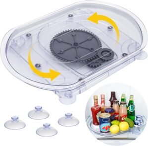 NiHome Refrigerator Lazy Susan Turntable Organizer 16.5″x11″x1.85″, 180° Smooth Rotation Clear Plastic Shelf Tray with Suction Cups, Space-Saving Fridge Storage Rack for Cabinets, Pantry, Countertop