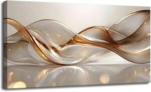 Modern Large Living Room Canvas Wall Art Gold Abstract Lines Decor painting Pictures Transparent Wave Neutral Posters Prints for Bathroom Bedroom Office Hallway Home Decoration