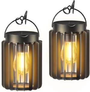 Ahaorigin Solar Lanterns Outdoor Waterproof, Brighter Up to 12 Hrs Outdoor Hanging Solar Lights, Outside Hanging Lanterns for Garden Porch Patio Yard Decor, Gifts for Women Mom Father Black 2 Pack