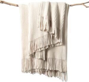 lifein Chenille Throw Blanket 50×60 – Soft Boho Knitted Blanket for Couch Cozy Farmhouse Decor Bed Throw, Lightweight All Season White/Cream Blanket, Decorative for Living Room Bedroom Spring Decor