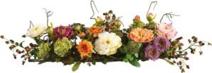 Nearly Natural 4665 Mixed Mini Peony Centerpiece Silk Flower Arrangement,10″D x 34″W x 6.5″H