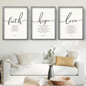 Houmury Set of 3 Framed Farmhouse Bible Verses Wall Decor Sign 11”x14” Christian Faith Scripture Wall Art for Home Living Room Bedroom Wall Decor (11″x14″ Grey)