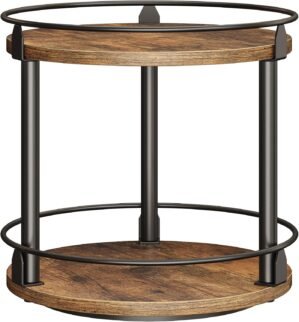 YATINEY Lazy Susan Organizer, Rotating Spice Rack, 2 Tier Spice Turntable Organizer, Industrial Turntable Spice Holder, for Kitchen Countertop and Cabinet, Compact and Versatile, Rustic Brown SR22BR