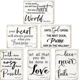 Maitys 6 Pcs Bible Verse Mini Wood Signs Wooden Religious Inspirational Rustic Decorative Sign Scripture Distressed White Christian Home Decor(Fresh Style)
