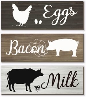 3 Pieces Farmhouse Kitchen Wall Decor Cow Hen and Pig Kitchen Decor Rustic Wooden Kitchen Signs Country Wall Decorations for Kitchen Home Dining Room Wall Decor, 12X4 Inch