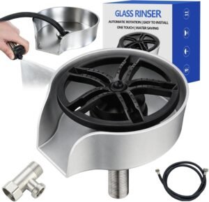 Glass Rinser for Kitchen Sink, High Pressure Bottle Washer Automatic Cup Washer with Pull-out Spray, Bar Glass Rinser and Bottle Rinser, 360 Degree Rotating Quick Clean, Accessories Included (Silver)