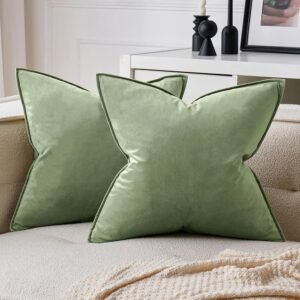 MIULEE Sage Green Velvet Throw Pillow Covers 20×20 Soft Summer Decorative Solid Square Cushion Cases Pack of 2 Modern Luxury Home Decor for Couch, Sofa, Bedroom