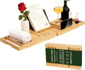 Premium Bamboo Luxury Foldable Bathtub Tray – Natural Bamboo Bath Tray for Tub, Bamboo Bathtub Shelf, Expandable Bath Table Trays, Bathtub & Bathroom Accessories for New Home & Great Gifts