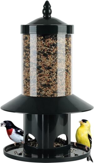 Squirrel Proof Bird Feeder – 360° Feeding Perch Tray for Outdoor Hanging Wild Bird Seeds, Dark Green.