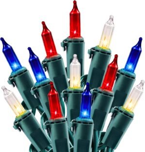 Minetom Red White Blue Christmas Lights Green Wire – 100 Count 4th July Decoration Patriotic Mini String Lights Waterproof for Indoor Outdoor Xmas Holiday Party Patio Independence Day Decoration